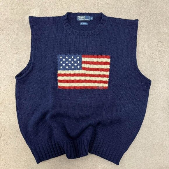 Ralph Lauren Other - Vintage Polo Ralph Lauren American Flag USA Navy Knitted Sweater Size XL